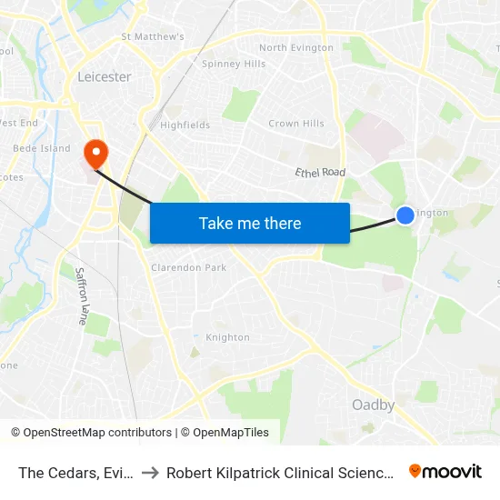 The Cedars, Evington to Robert Kilpatrick Clinical Sciences Building map
