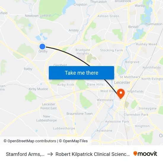 Stamford Arms, Groby to Robert Kilpatrick Clinical Sciences Building map