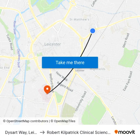 Dysart Way, Leicester to Robert Kilpatrick Clinical Sciences Building map