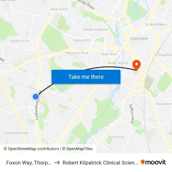 Foxon Way, Thorpe Astley to Robert Kilpatrick Clinical Sciences Building map