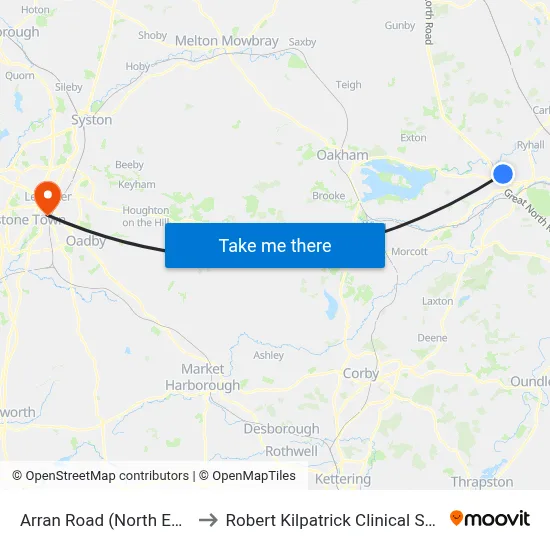 Arran Road (North End), Stamford to Robert Kilpatrick Clinical Sciences Building map