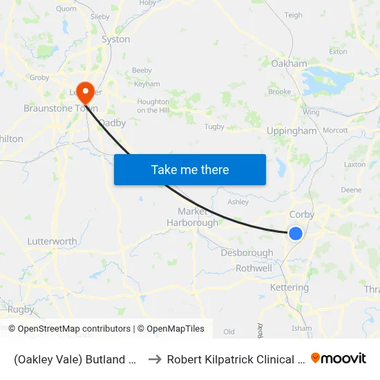 (Oakley Vale) Butland Road, Oakley Vale to Robert Kilpatrick Clinical Sciences Building map