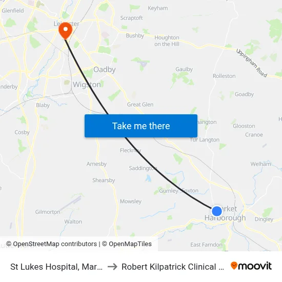 St Lukes Hospital, Market Harborough to Robert Kilpatrick Clinical Sciences Building map