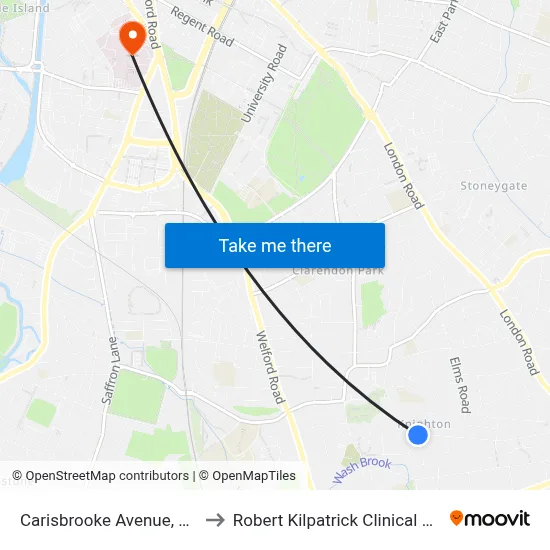 Carisbrooke Avenue, South Knighton to Robert Kilpatrick Clinical Sciences Building map