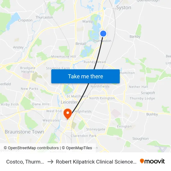 Costco, Thurmaston to Robert Kilpatrick Clinical Sciences Building map