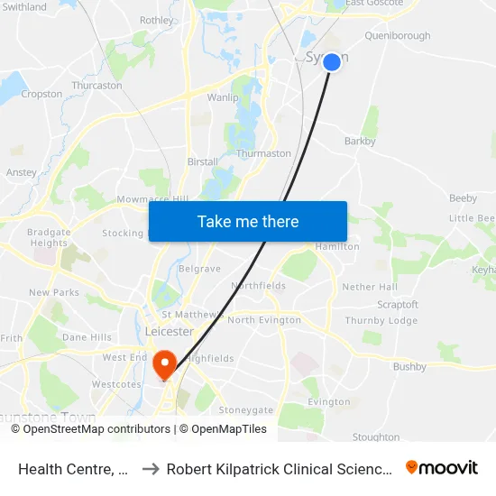Health Centre, Syston to Robert Kilpatrick Clinical Sciences Building map