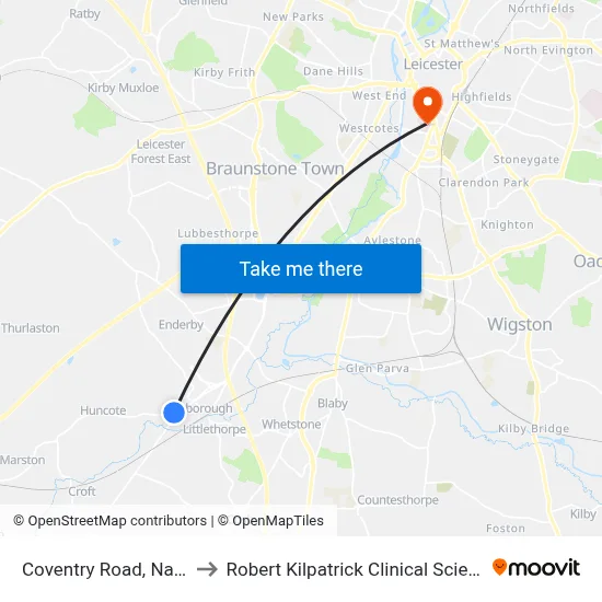 Coventry Road, Narborough to Robert Kilpatrick Clinical Sciences Building map