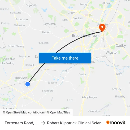 Forresters Road, Burbage to Robert Kilpatrick Clinical Sciences Building map