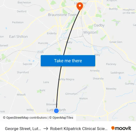 George Street, Lutterworth to Robert Kilpatrick Clinical Sciences Building map