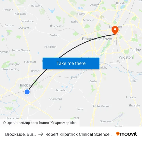 Brookside, Burbage to Robert Kilpatrick Clinical Sciences Building map