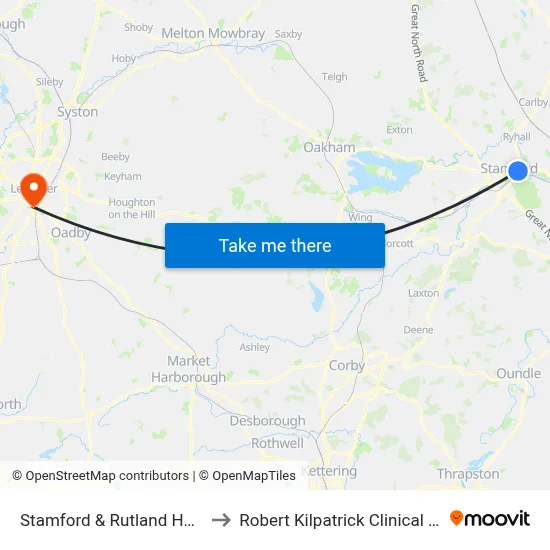 Stamford & Rutland Hospital, Stamford to Robert Kilpatrick Clinical Sciences Building map