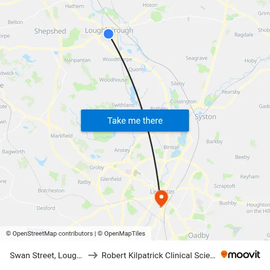 Swan Street, Loughborough to Robert Kilpatrick Clinical Sciences Building map
