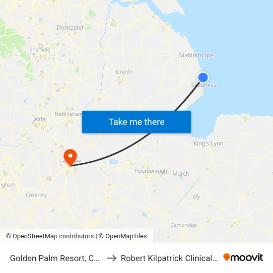 Golden Palm Resort, Chapel St Leonards to Robert Kilpatrick Clinical Sciences Building map
