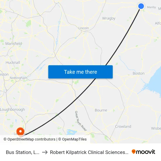 Bus Station, Louth to Robert Kilpatrick Clinical Sciences Building map