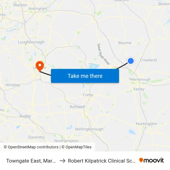 Towngate East, Market Deeping to Robert Kilpatrick Clinical Sciences Building map