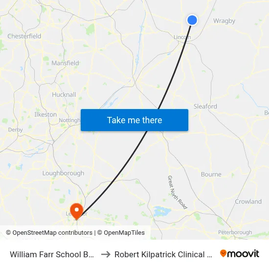 William Farr School Bus Park, Welton to Robert Kilpatrick Clinical Sciences Building map