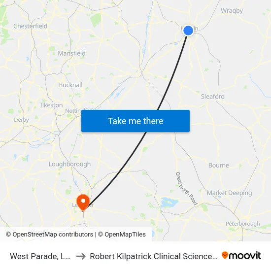 West Parade, Lincoln to Robert Kilpatrick Clinical Sciences Building map