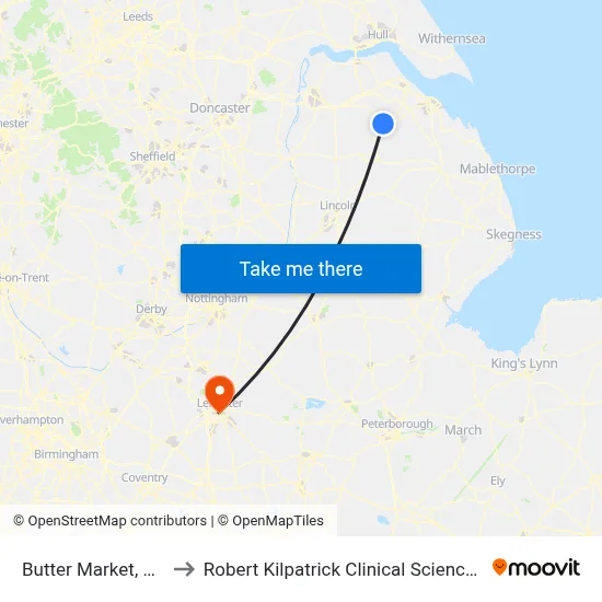 Butter Market, Caistor to Robert Kilpatrick Clinical Sciences Building map