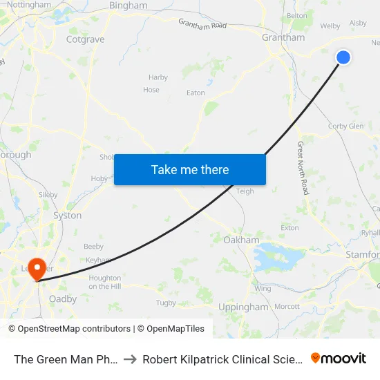 The Green Man Ph, Ropsley to Robert Kilpatrick Clinical Sciences Building map