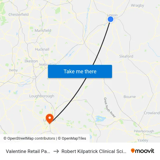 Valentine Retail Park, Lincoln to Robert Kilpatrick Clinical Sciences Building map