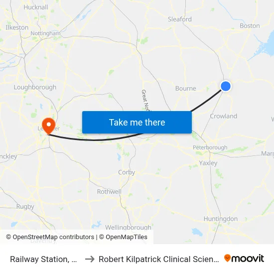 Railway Station, Spalding to Robert Kilpatrick Clinical Sciences Building map