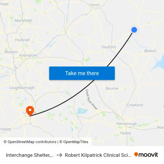 Interchange Shelter, Coningsby to Robert Kilpatrick Clinical Sciences Building map