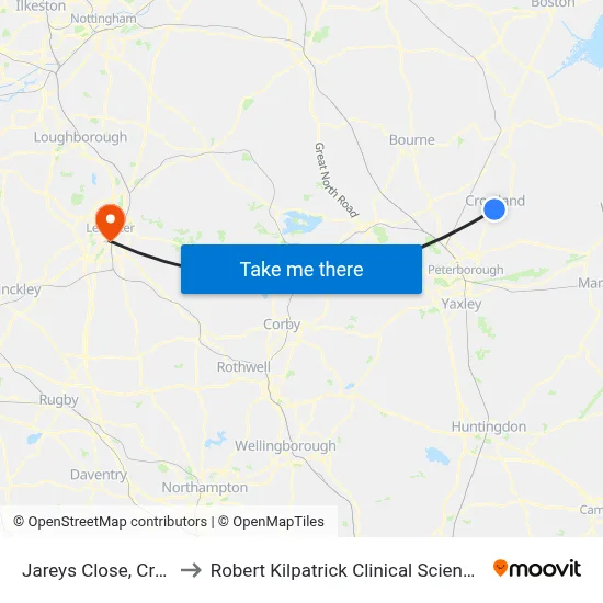 Jareys Close, Crowland to Robert Kilpatrick Clinical Sciences Building map