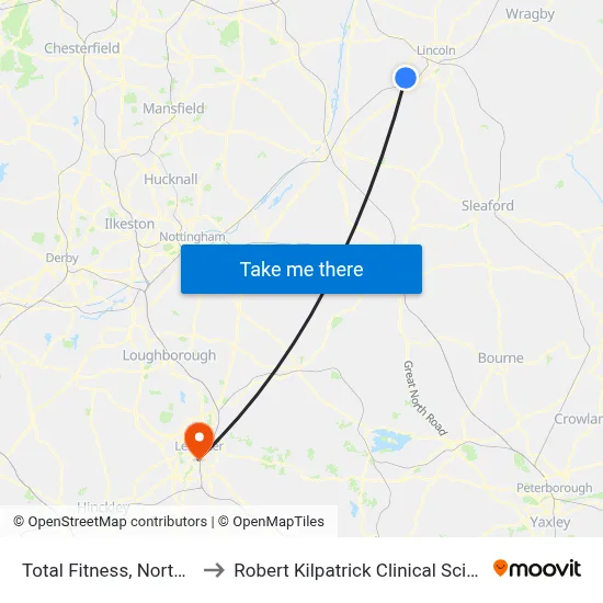 Total Fitness, North Hykeham to Robert Kilpatrick Clinical Sciences Building map