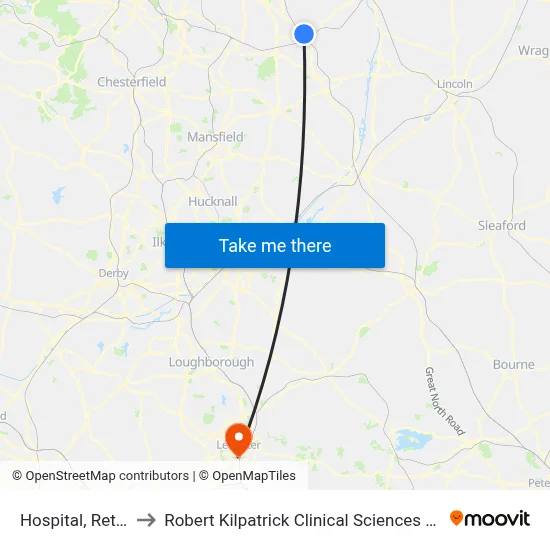 Hospital, Retford to Robert Kilpatrick Clinical Sciences Building map