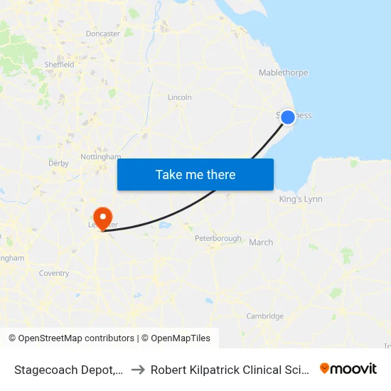Stagecoach Depot, Skegness to Robert Kilpatrick Clinical Sciences Building map