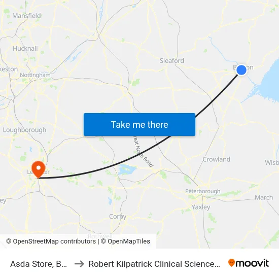 Asda Store, Boston to Robert Kilpatrick Clinical Sciences Building map
