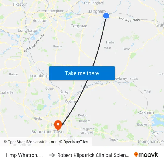 Hmp Whatton, Whatton to Robert Kilpatrick Clinical Sciences Building map