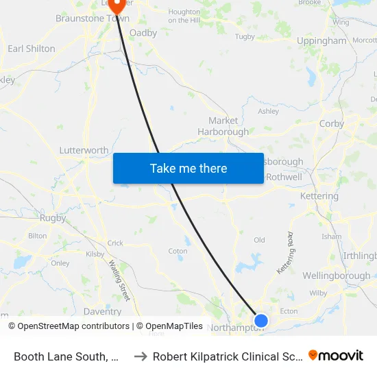 Booth Lane South, Weston Favell to Robert Kilpatrick Clinical Sciences Building map