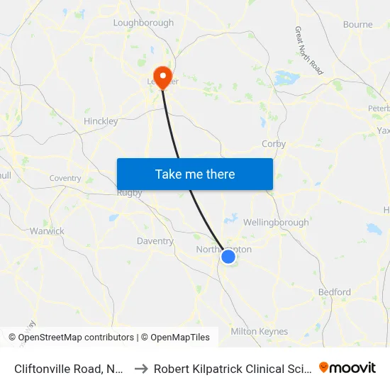 Cliftonville Road, Northampton to Robert Kilpatrick Clinical Sciences Building map