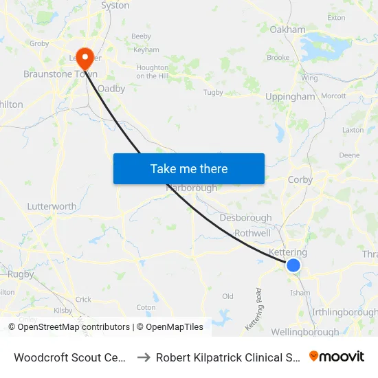 Woodcroft Scout Centre, Kettering to Robert Kilpatrick Clinical Sciences Building map