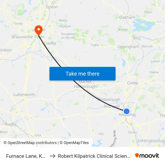 Furnace Lane, Kettering to Robert Kilpatrick Clinical Sciences Building map