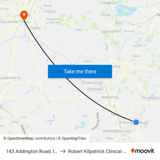 143 Addington Road, Irthlingborough to Robert Kilpatrick Clinical Sciences Building map