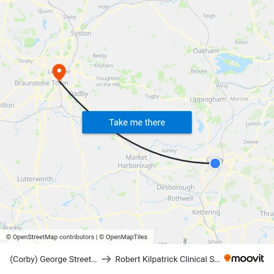 (Corby) George Street Stop G, Corby to Robert Kilpatrick Clinical Sciences Building map