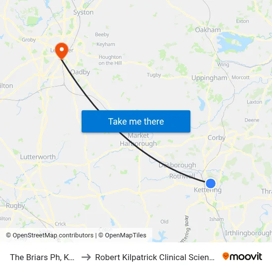 The Briars Ph, Kettering to Robert Kilpatrick Clinical Sciences Building map