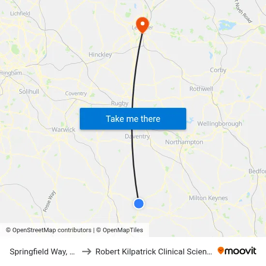 Springfield Way, Brackley to Robert Kilpatrick Clinical Sciences Building map