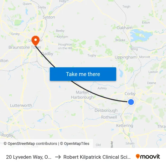 20 Lyveden Way, Oakley Vale to Robert Kilpatrick Clinical Sciences Building map