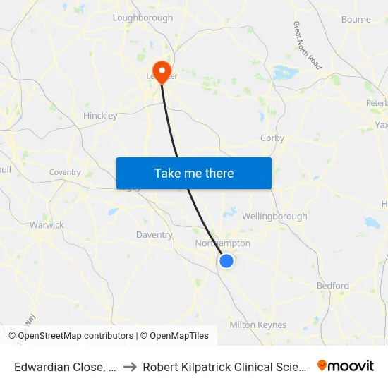 Edwardian Close, Wootton to Robert Kilpatrick Clinical Sciences Building map