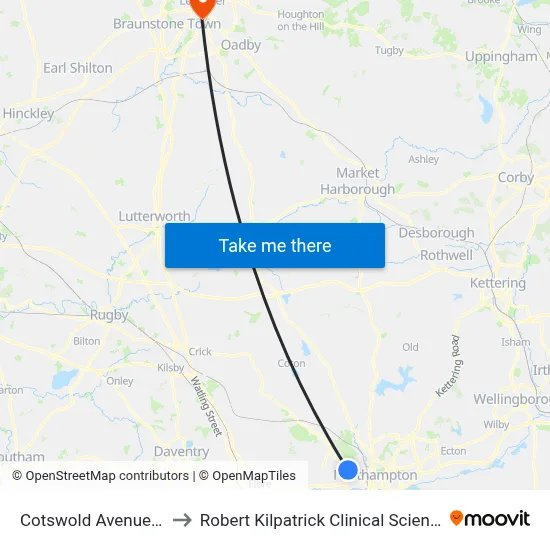 Cotswold Avenue, Duston to Robert Kilpatrick Clinical Sciences Building map