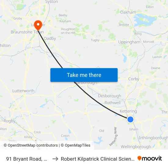 91 Bryant Road, Kettering to Robert Kilpatrick Clinical Sciences Building map