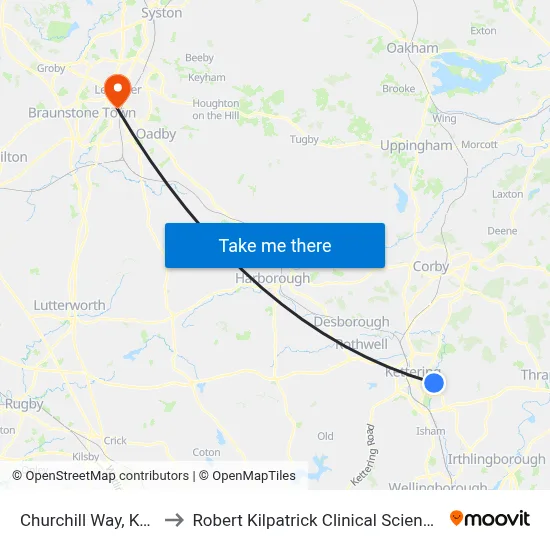 Churchill Way, Kettering to Robert Kilpatrick Clinical Sciences Building map