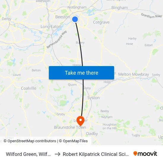 Wilford Green, Wilford (Wi06) to Robert Kilpatrick Clinical Sciences Building map
