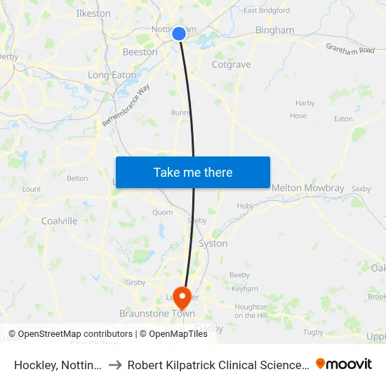 Hockley, Nottingham to Robert Kilpatrick Clinical Sciences Building map