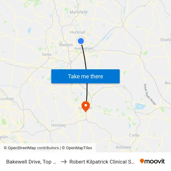 Bakewell Drive, Top Valley (Tv13) to Robert Kilpatrick Clinical Sciences Building map