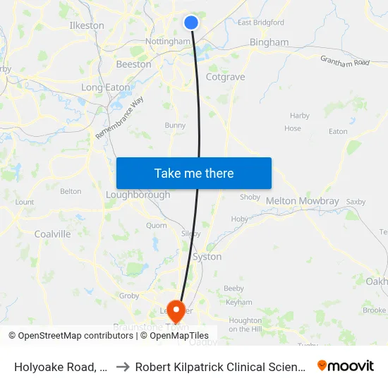 Holyoake Road, Carlton to Robert Kilpatrick Clinical Sciences Building map
