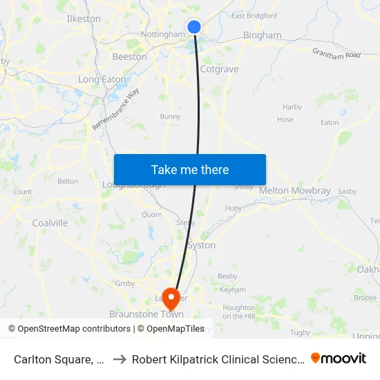 Carlton Square, Carlton to Robert Kilpatrick Clinical Sciences Building map